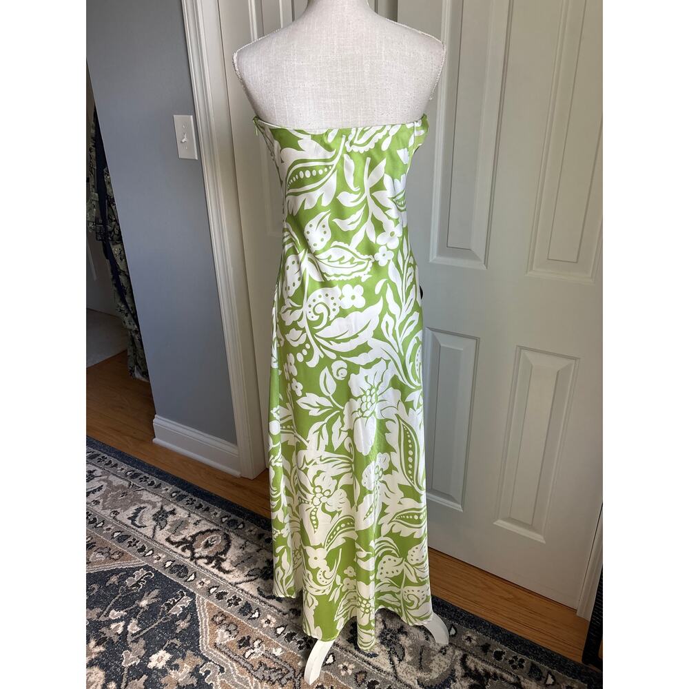 PAPER HEART Floral Strapless Dress Lime Green/White Size L - Picture 2 of 5